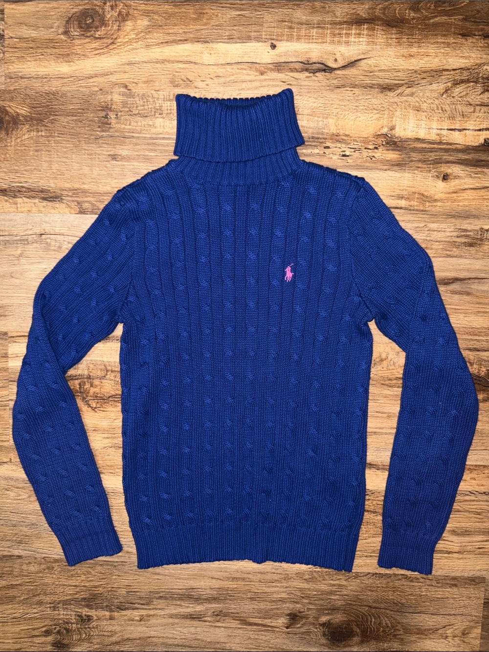 Polo by Ralph Lauren Royal Blue Cable-Knit Turtleneck Sweater